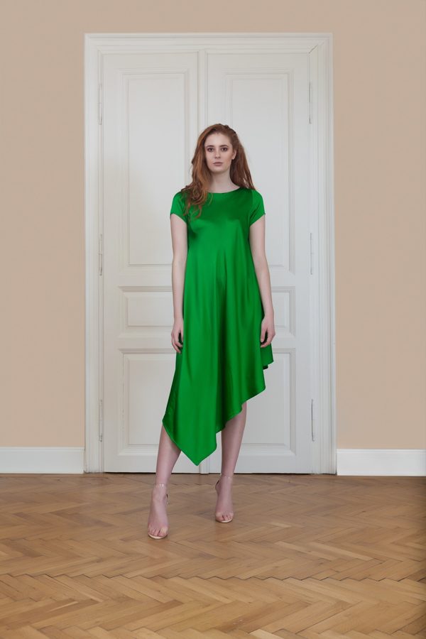 Asymmetric dress with short sleeve 100 ...
